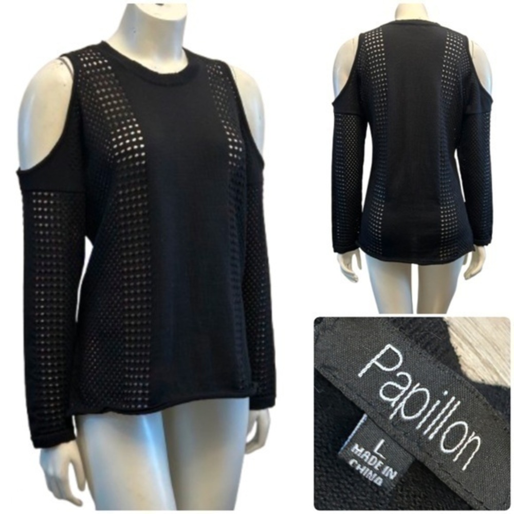 Papillon Blanc Knit Black Off-the-Shoulder Sweater with Unique Cut-Out Design